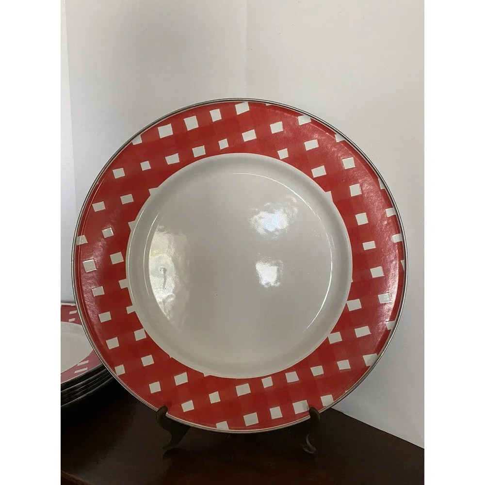 Set of 6 Pottery Barn Red White Gingham 12